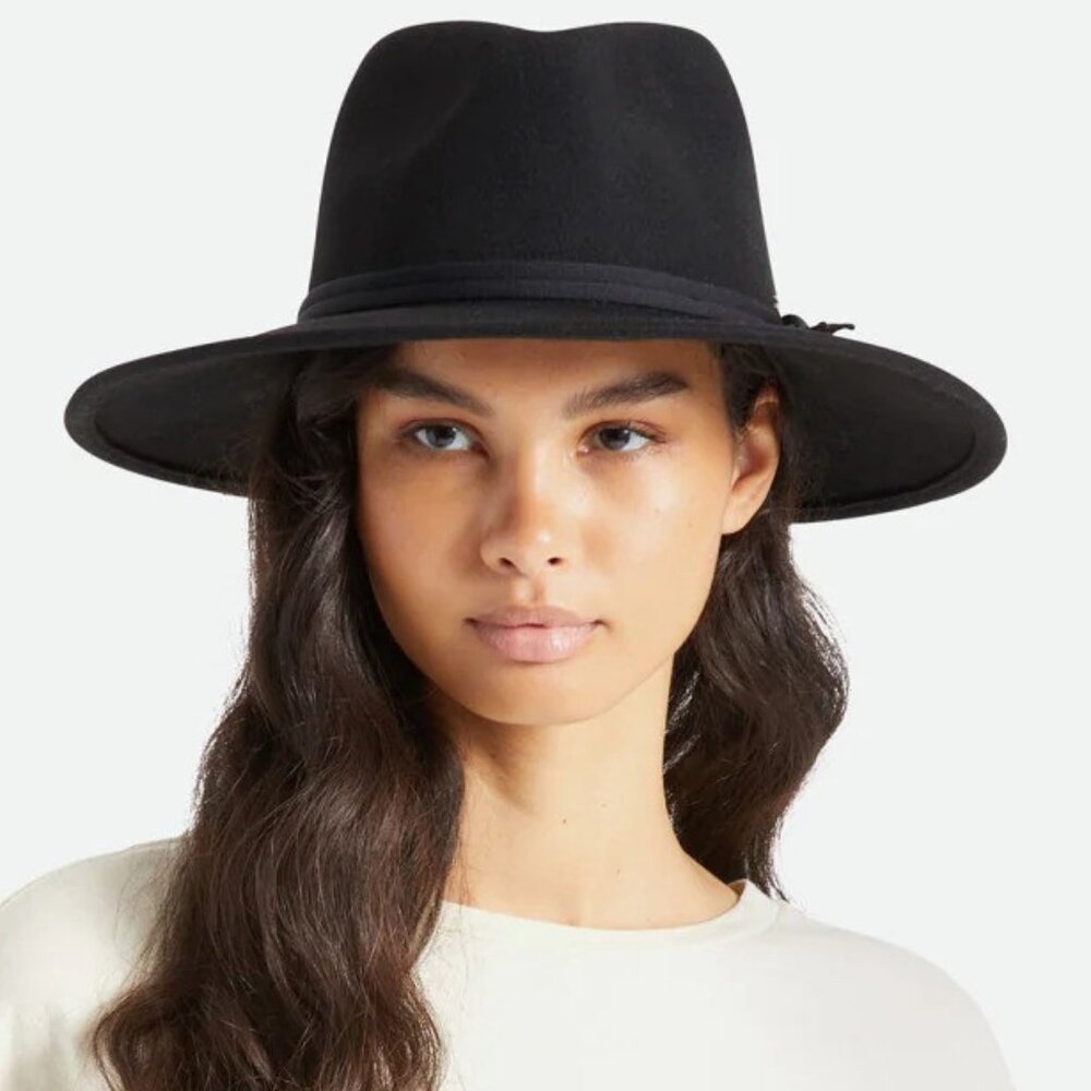 Brixton Joanna Australian WOOL Felt Fedora Packable Hat Adjustable, Black NEW